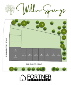 Willow Springs Sitemap Thumbnail including lot number and square footage