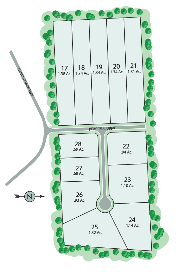 An illustrated depiction of the Manors at Harvest View sitemap