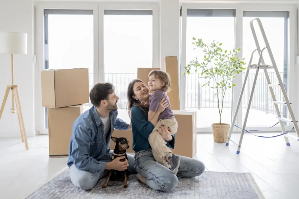 A family moves into their new home.